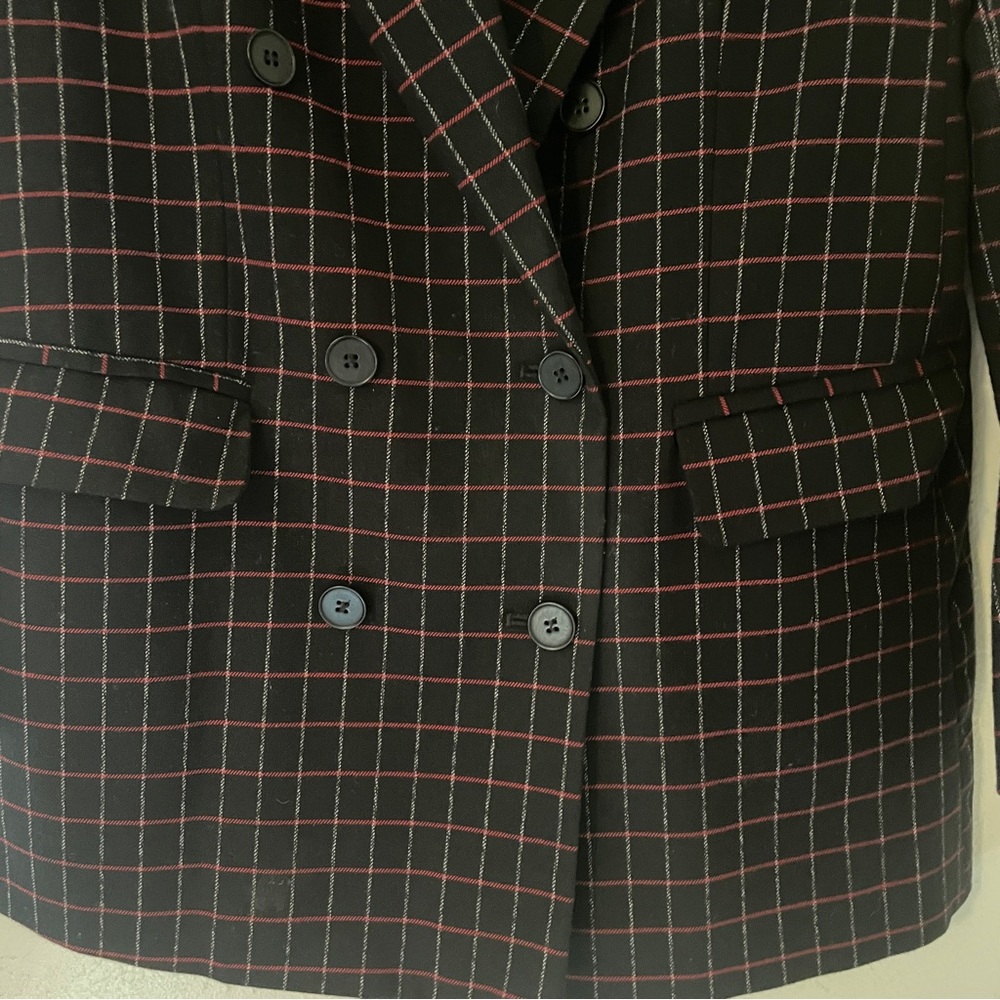 Zara Basic Black Red Windowpane Double Breasted B… - image 5